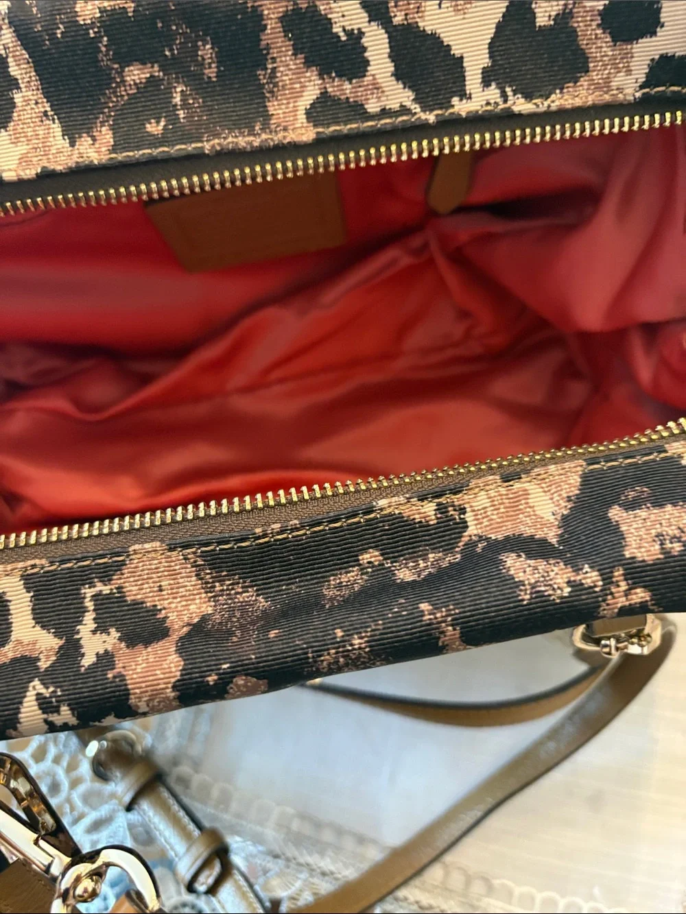 Coach Leopard-Print Canvas Satchel in Black and Brown with Gold Hardware